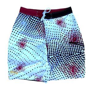 Hawaiian Tropic Mens Sz 34 Multi Color Floral Polka Dot Board Shorts Front Tie